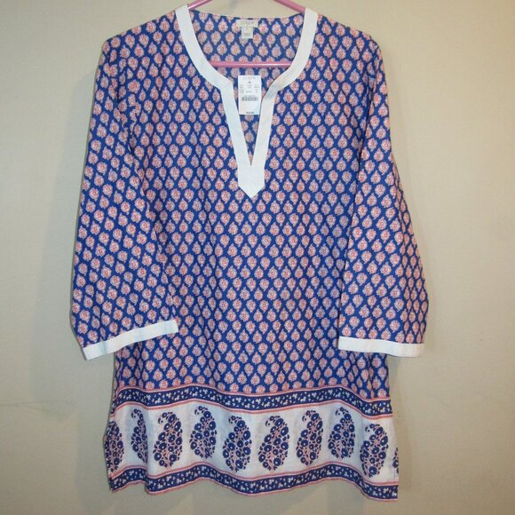 NWT J Crew Factory Printed Poplin Tunic Cobalt Blue Floral Top Women's XL E9413 - Picture 2 of 4